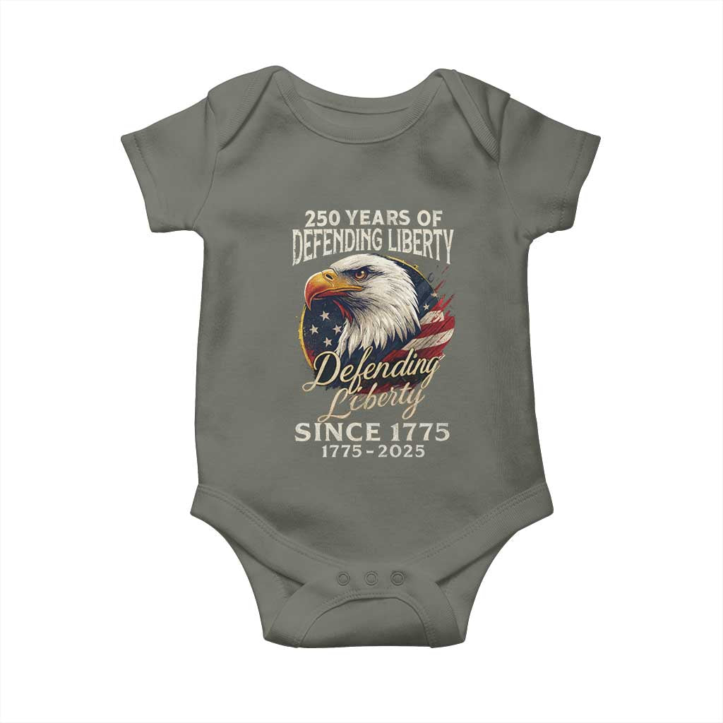 Patriotic USA Army Military 250th Anniversary Baby Onesie 250 Years Of Defending Liberty Since 1775 - Wonder Print Shop