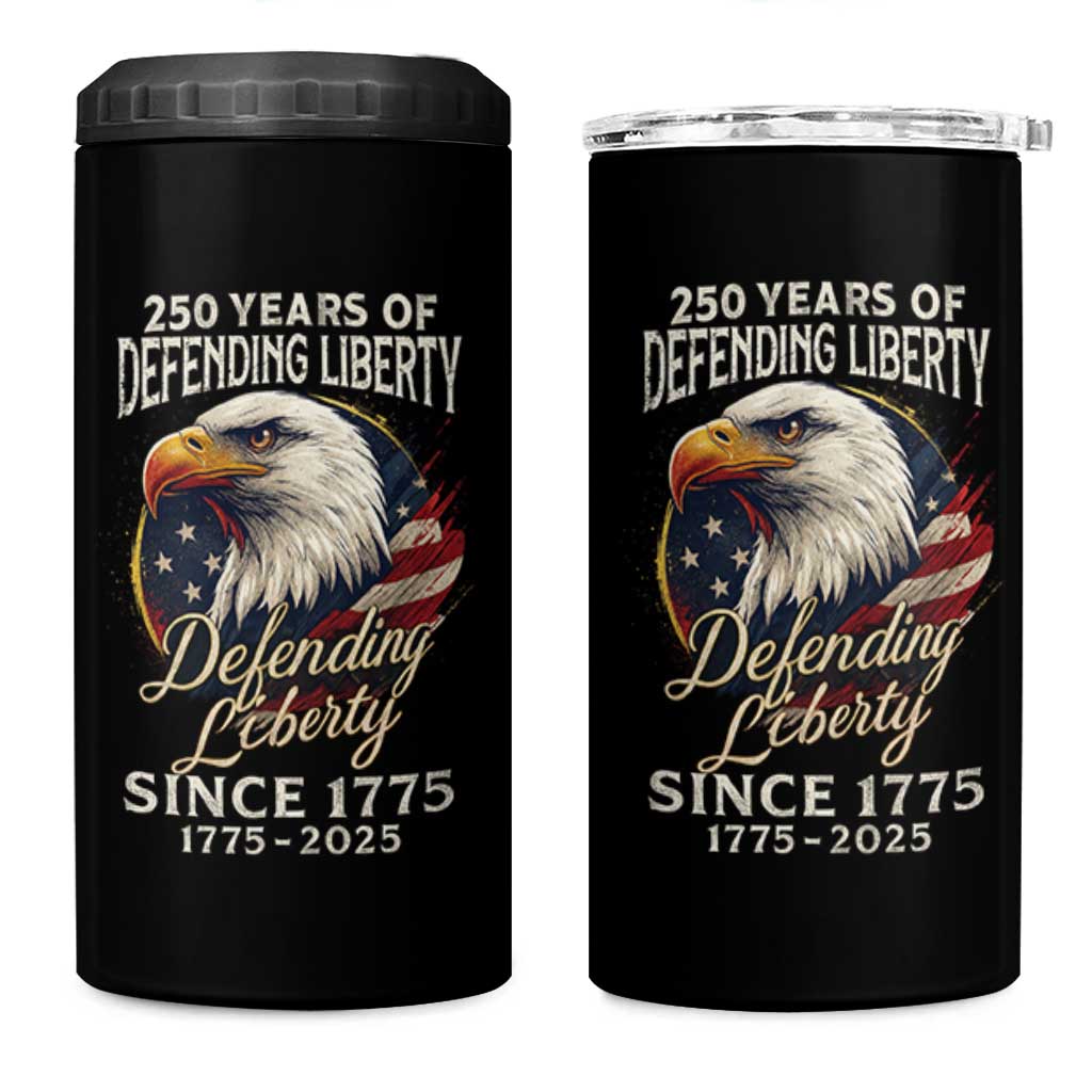 Patriotic USA Army Military 250th Anniversary 4 in 1 Can Cooler Tumbler 250 Years Of Defending Liberty Since 1775 - Wonder Print Shop