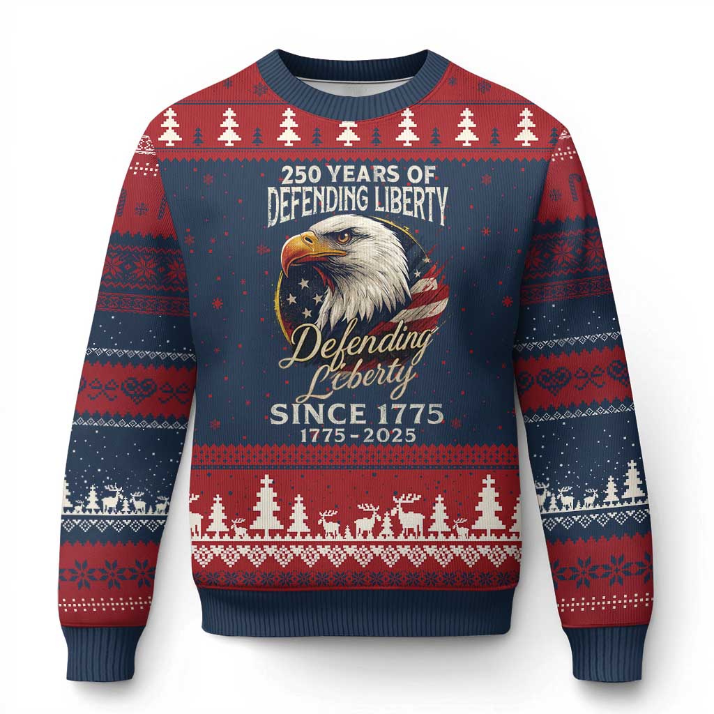 Patriotic USA Army Military 250th Anniversary Ugly Christmas Sweater 250 Years Of Defending Liberty Since 1775 - Wonder Print Shop