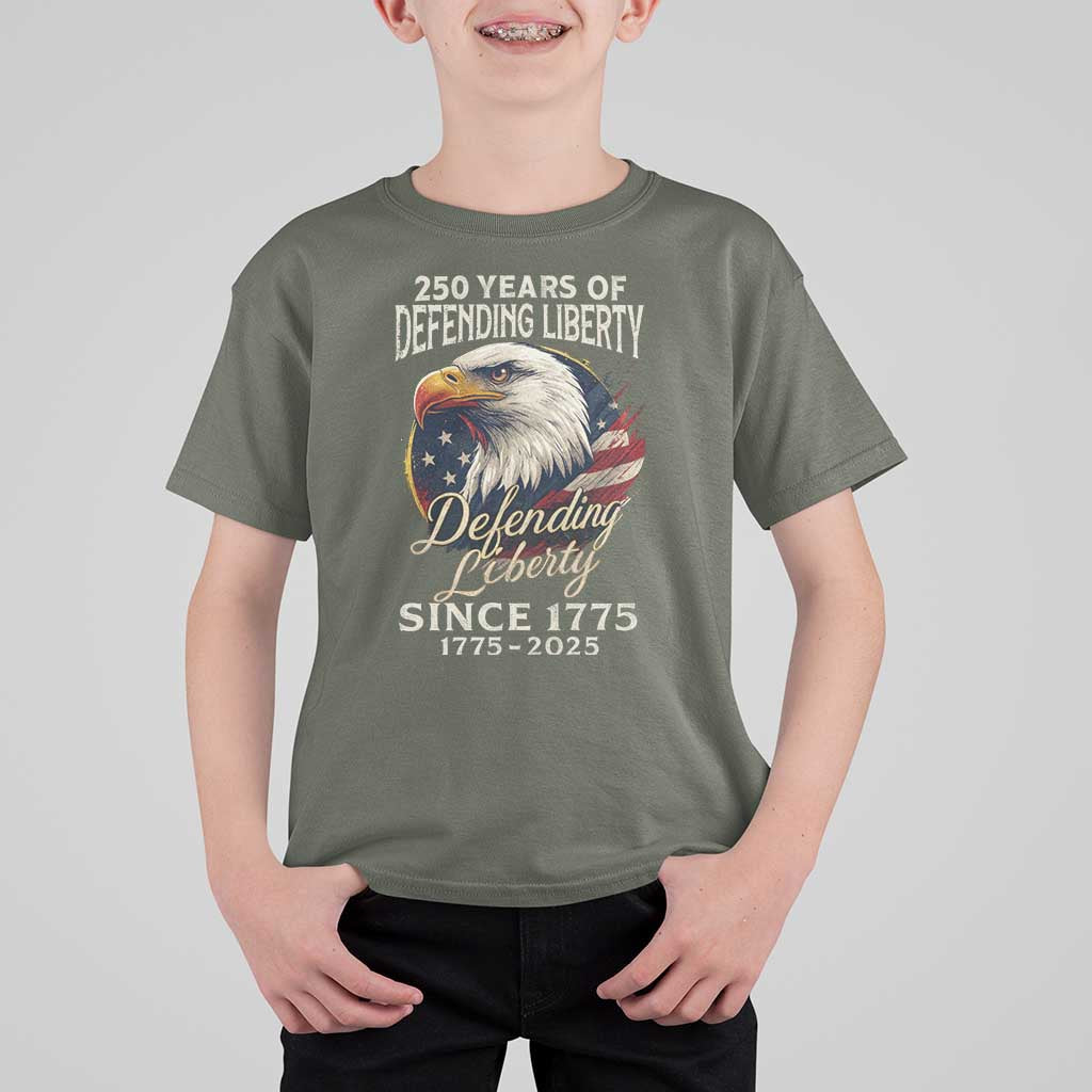 Patriotic USA Army Military 250th Anniversary T Shirt For Kid 250 Years Of Defending Liberty Since 1775 - Wonder Print Shop