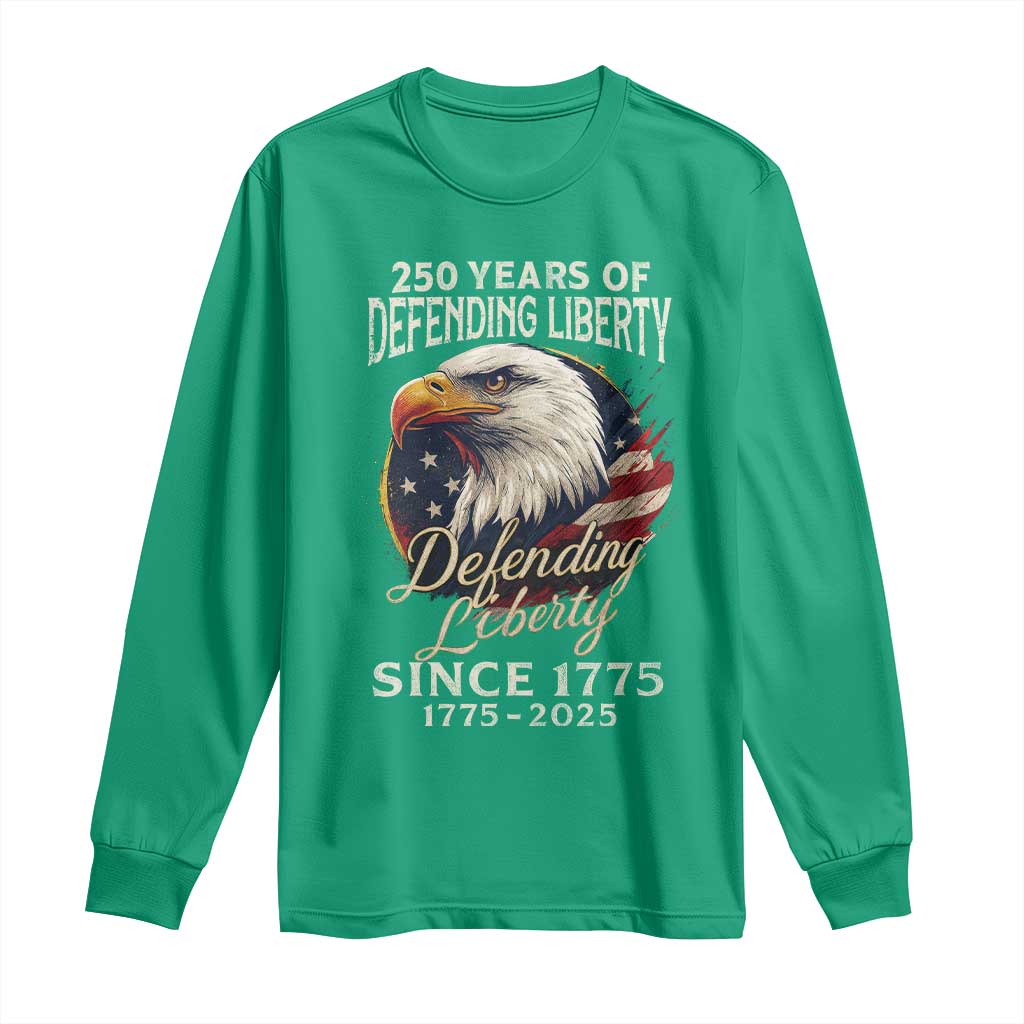 Patriotic USA Army Military 250th Anniversary Long Sleeve Shirt 250 Years Of Defending Liberty Since 1775 - Wonder Print Shop