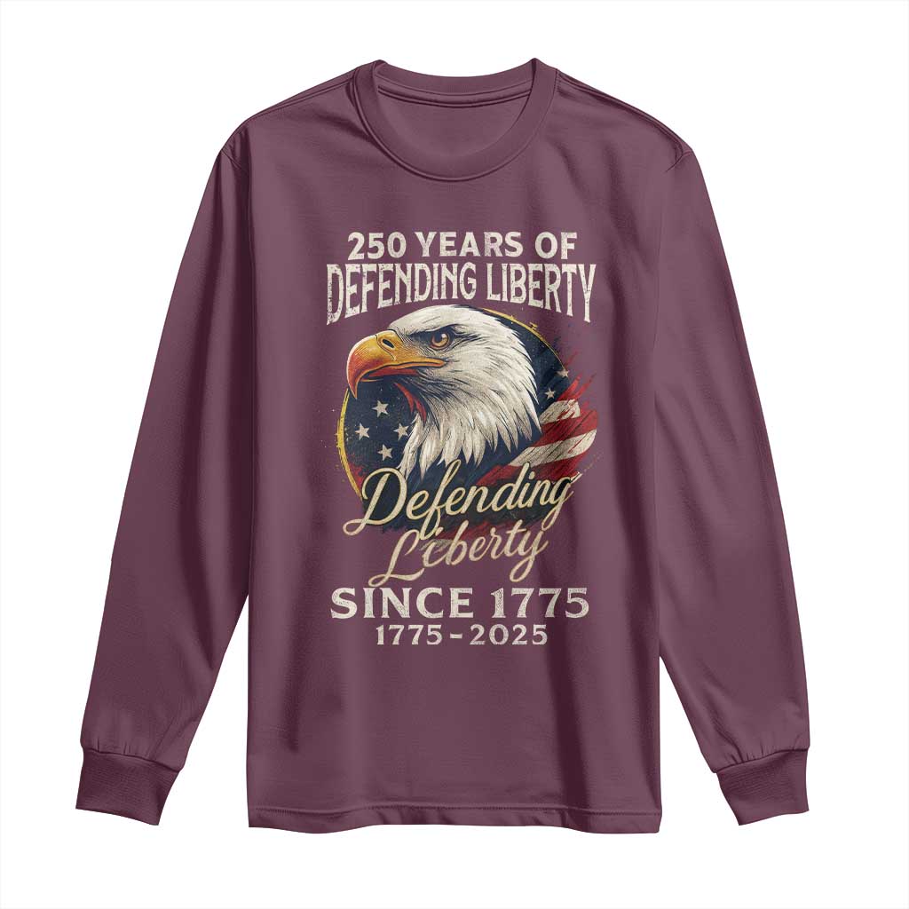 Patriotic USA Army Military 250th Anniversary Long Sleeve Shirt 250 Years Of Defending Liberty Since 1775 - Wonder Print Shop