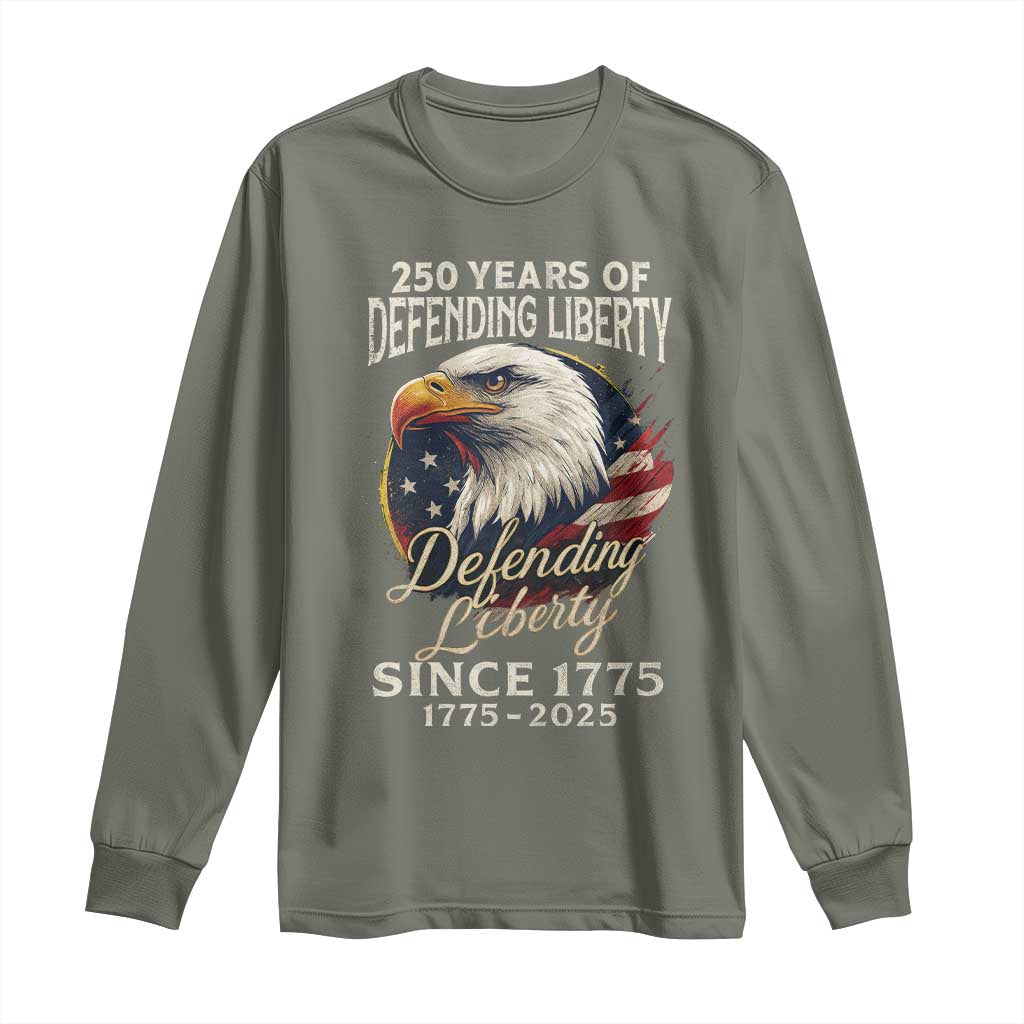 Patriotic USA Army Military 250th Anniversary Long Sleeve Shirt 250 Years Of Defending Liberty Since 1775 - Wonder Print Shop