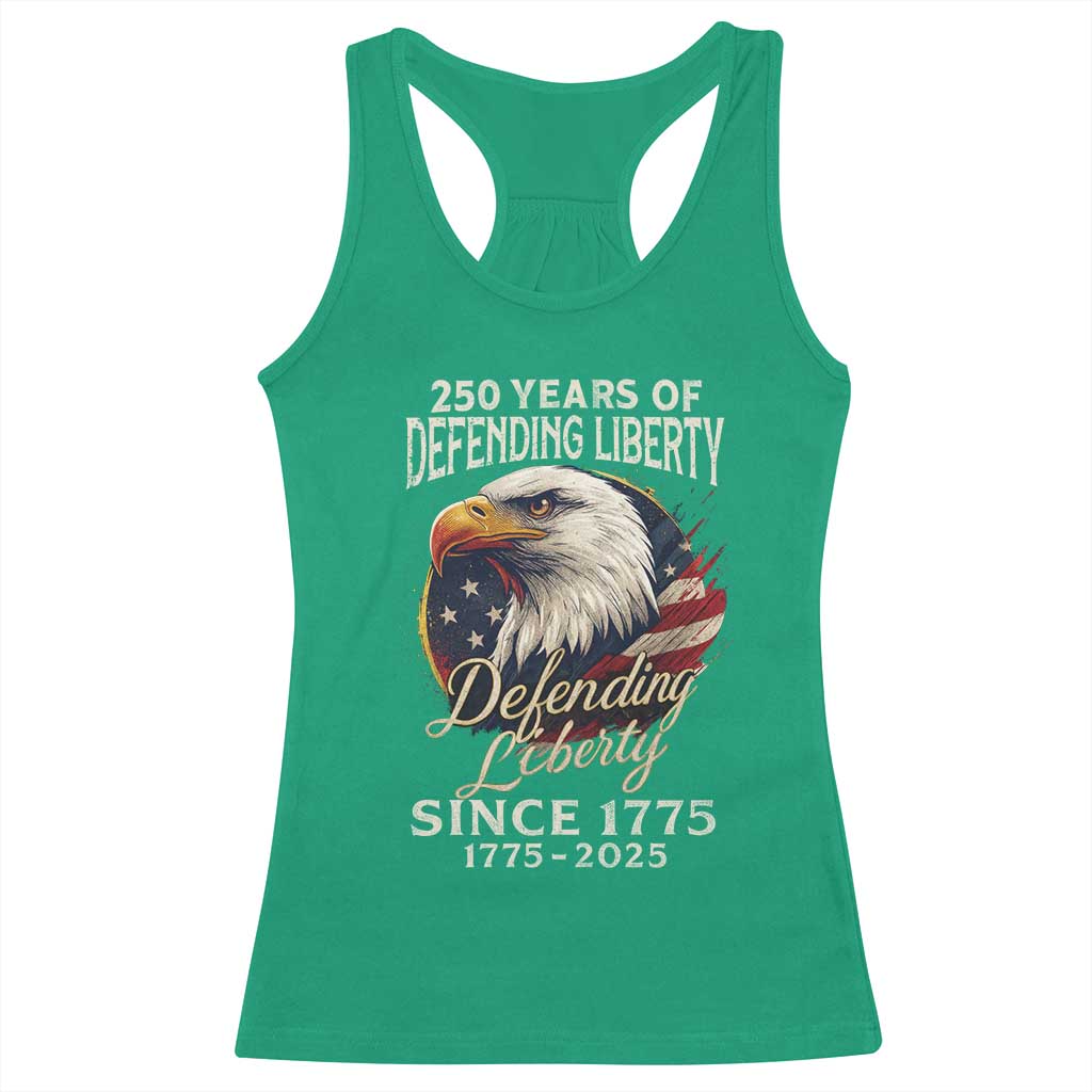 Patriotic USA Army Military 250th Anniversary Racerback Tank Top 250 Years Of Defending Liberty Since 1775 - Wonder Print Shop