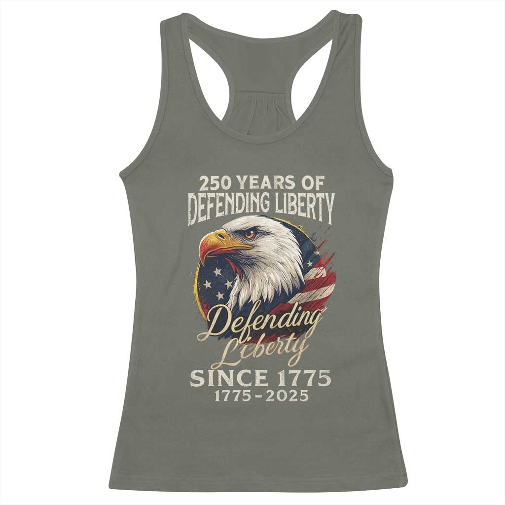 Patriotic USA Army Military 250th Anniversary Racerback Tank Top 250 Years Of Defending Liberty Since 1775 - Wonder Print Shop