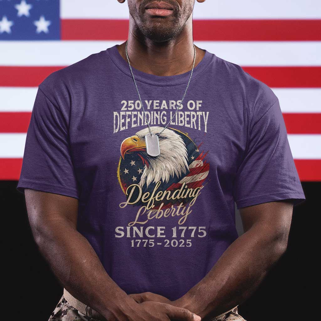 Patriotic USA Army Military 250th Anniversary T Shirt 250 Years Of Defending Liberty Since 1775 - Wonder Print Shop