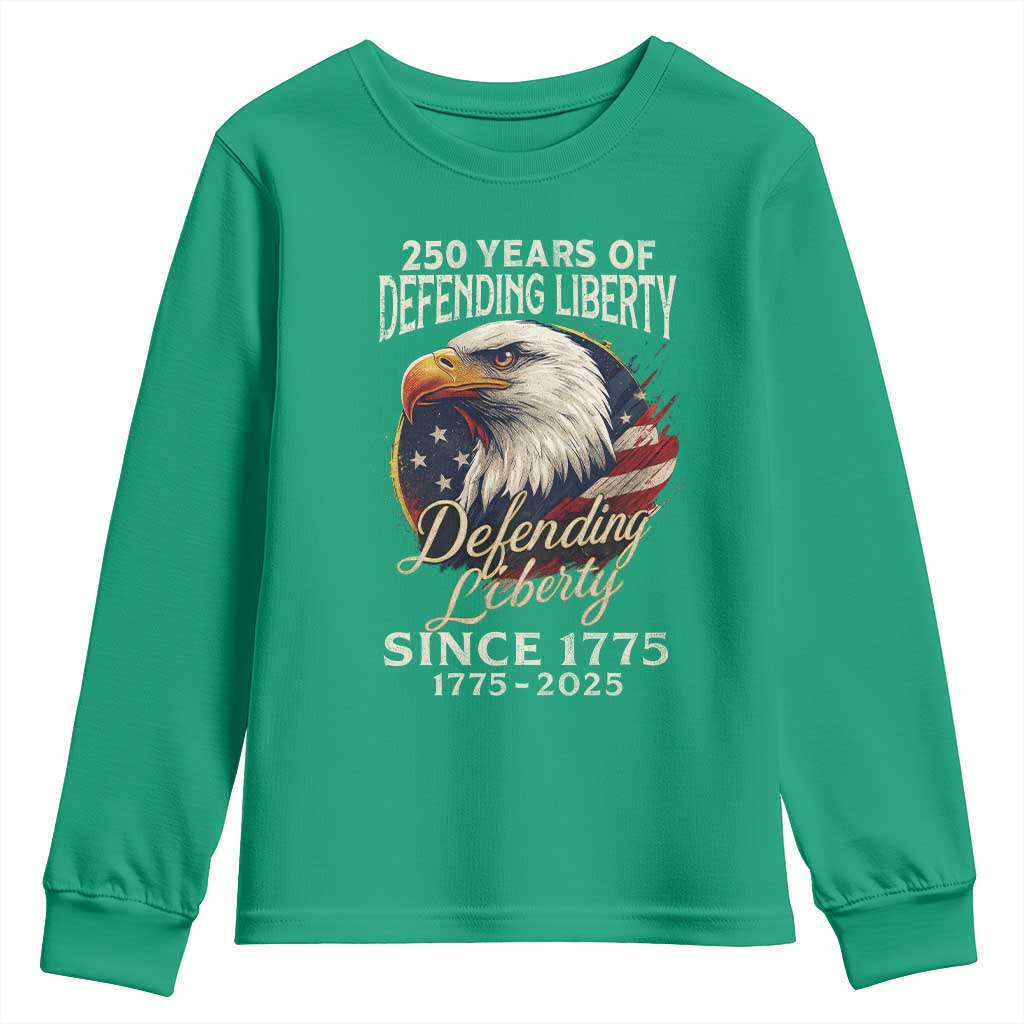 Patriotic USA Army Military 250th Anniversary Youth Sweatshirt 250 Years Of Defending Liberty Since 1775 - Wonder Print Shop