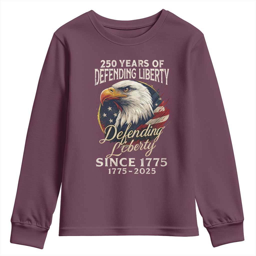 Patriotic USA Army Military 250th Anniversary Youth Sweatshirt 250 Years Of Defending Liberty Since 1775 - Wonder Print Shop