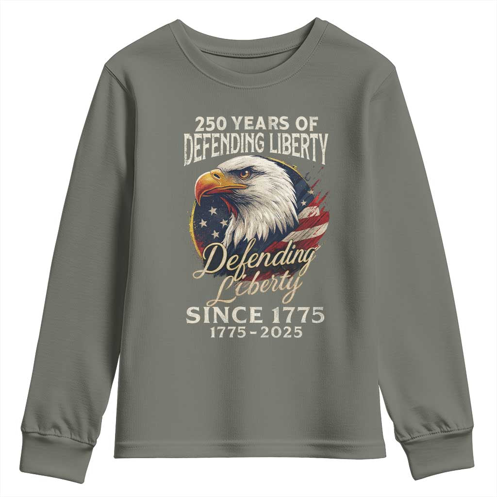 Patriotic USA Army Military 250th Anniversary Youth Sweatshirt 250 Years Of Defending Liberty Since 1775 - Wonder Print Shop