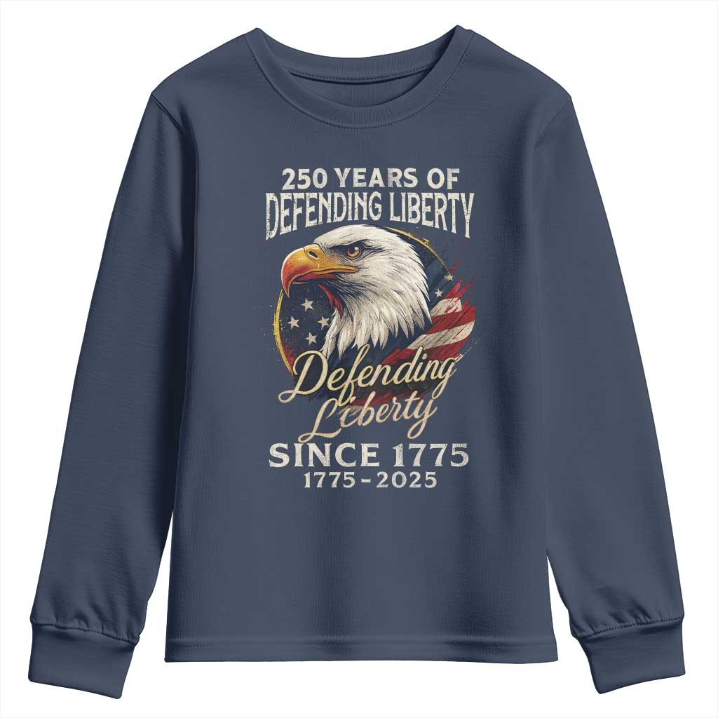 Patriotic USA Army Military 250th Anniversary Youth Sweatshirt 250 Years Of Defending Liberty Since 1775 - Wonder Print Shop