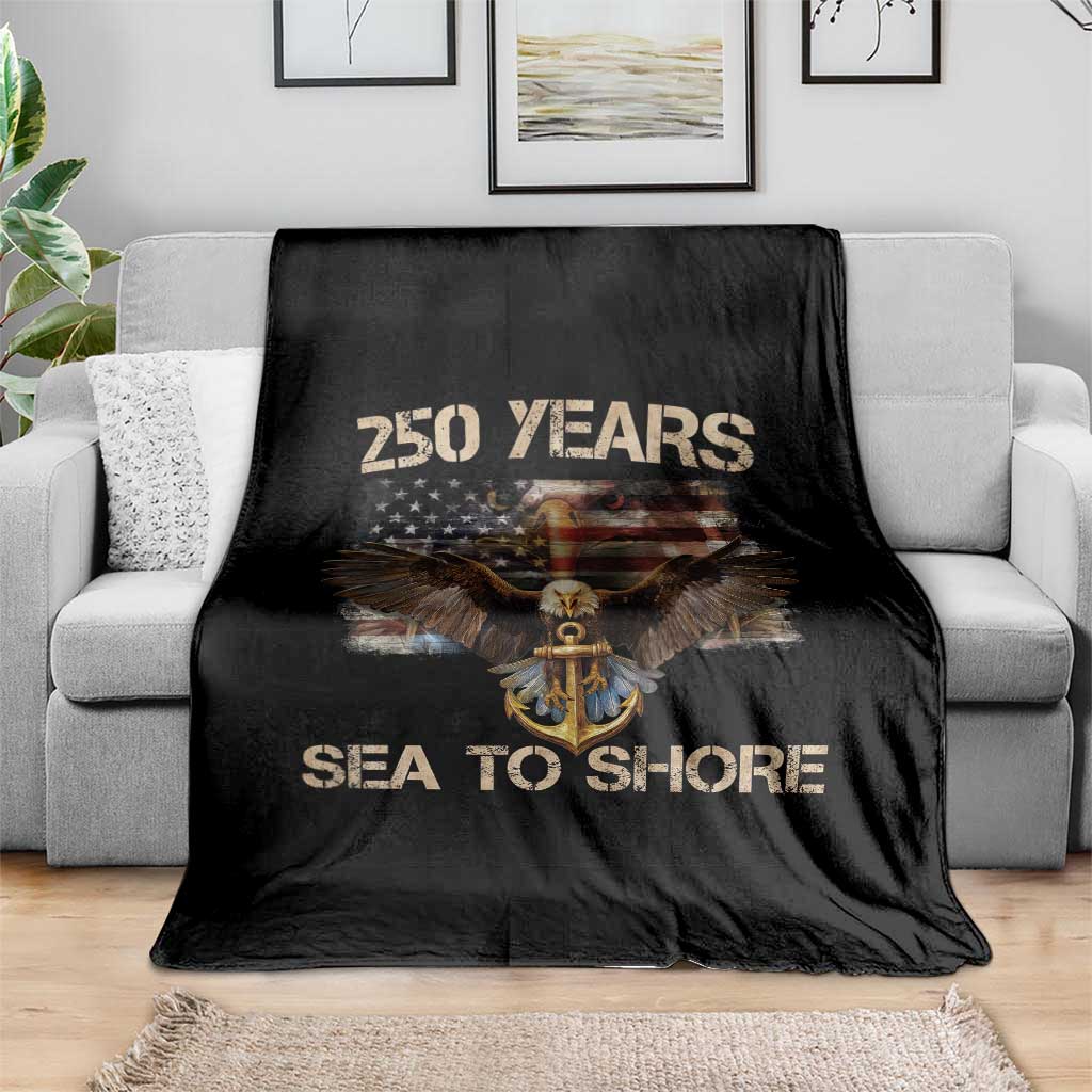 US Navy Military 250th Anniversary Throw Blanket 250 Years Sea To Shore Bald Eagle - Wonder Print Shop
