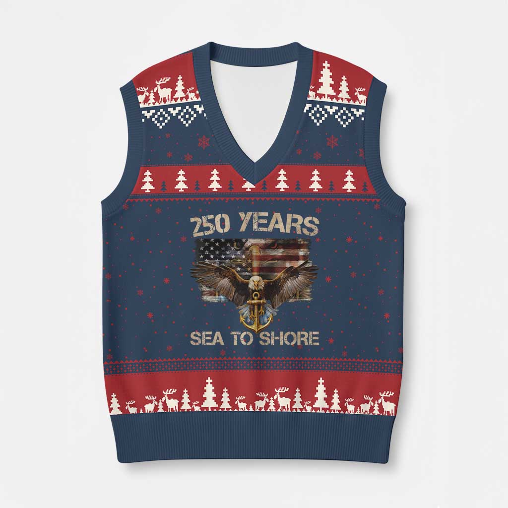 US Navy Military 250th Anniversary V-Neck Knit Sweater Vest 250 Years Sea To Shore Bald Eagle - Wonder Print Shop