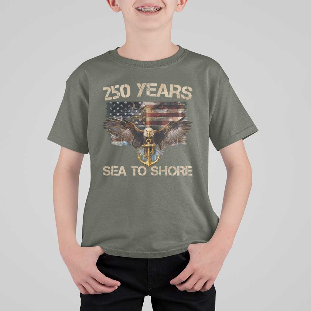 US Navy Military 250th Anniversary T Shirt For Kid 250 Years Sea To Shore Bald Eagle - Wonder Print Shop