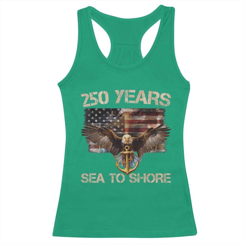 US Navy Military 250th Anniversary Racerback Tank Top 250 Years Sea To Shore Bald Eagle - Wonder Print Shop