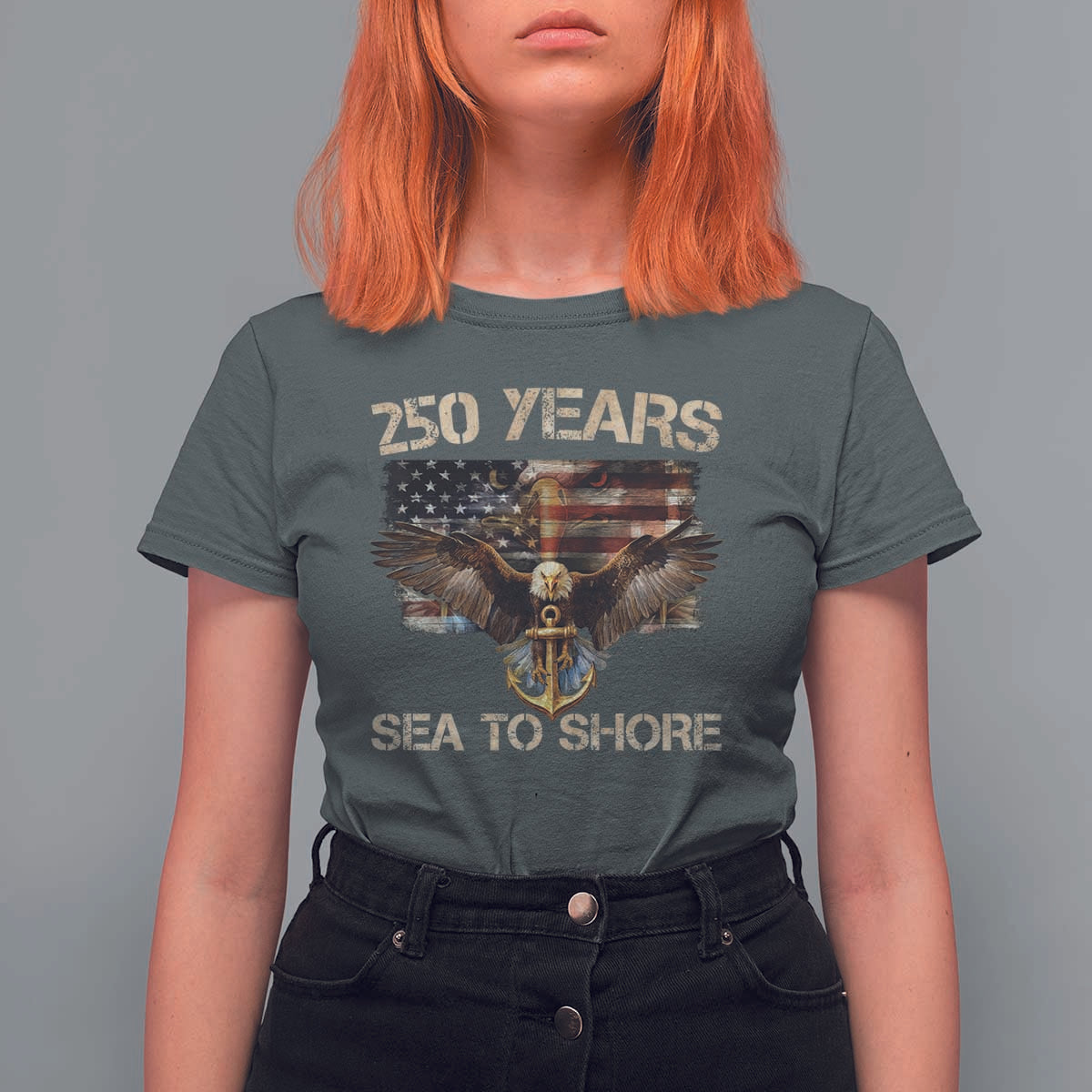US Navy Military 250th Anniversary T Shirt For Women 250 Years Sea To Shore Bald Eagle - Wonder Print Shop