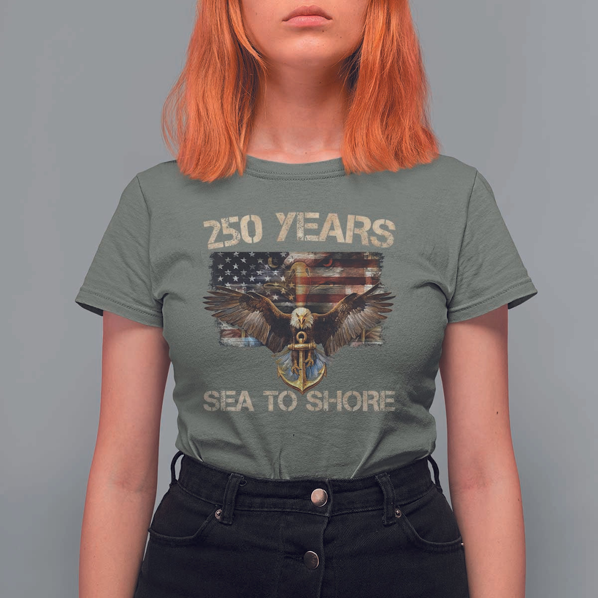 US Navy Military 250th Anniversary T Shirt For Women 250 Years Sea To Shore Bald Eagle - Wonder Print Shop