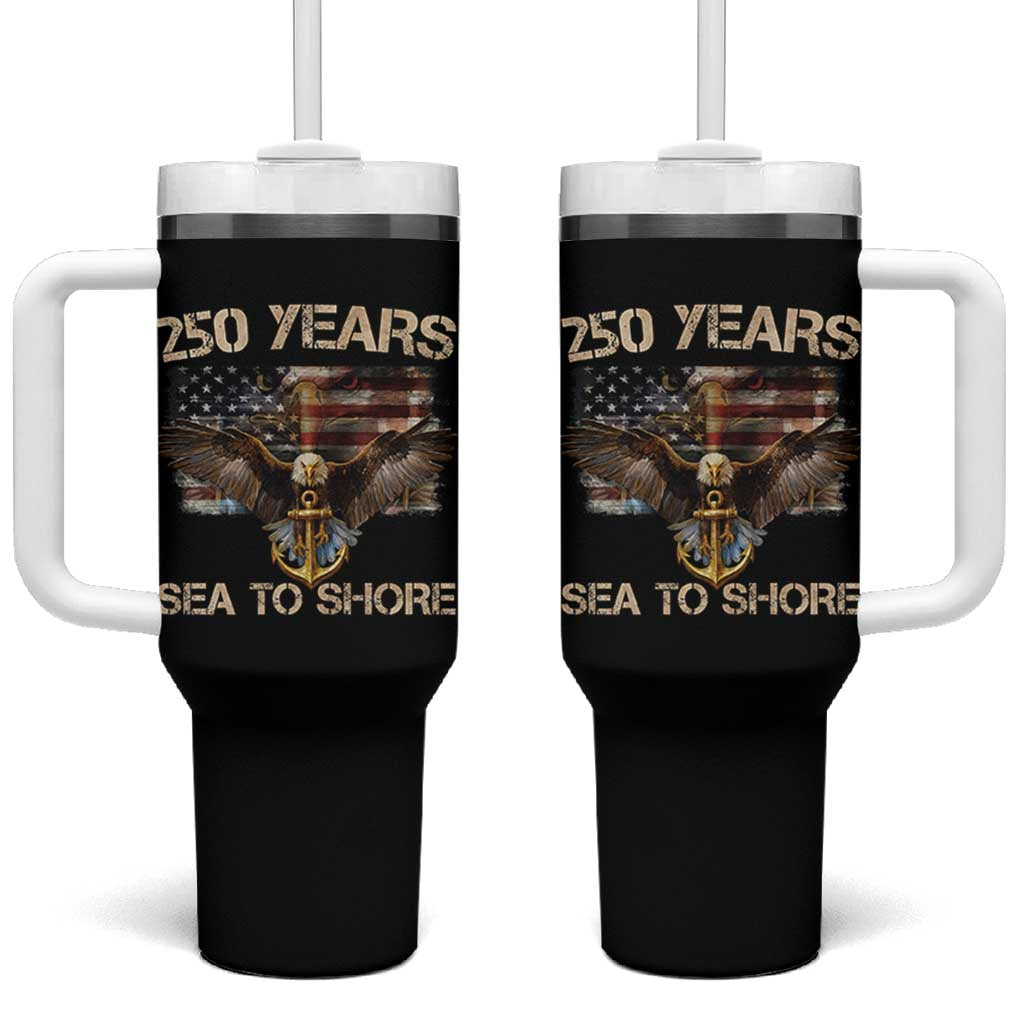 US Navy Military 250th Anniversary Tumbler With Handle 250 Years Sea To Shore Bald Eagle - Wonder Print Shop