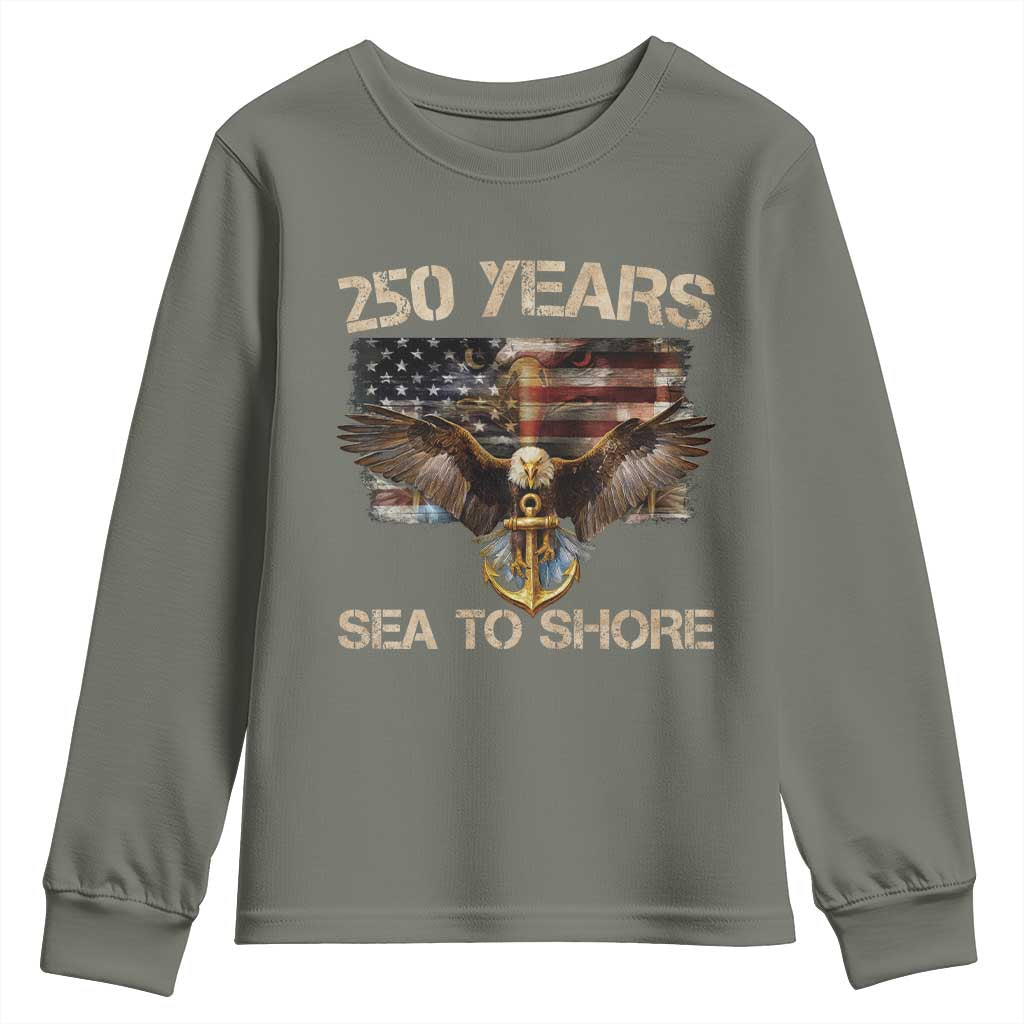 US Navy Military 250th Anniversary Youth Sweatshirt 250 Years Sea To Shore Bald Eagle - Wonder Print Shop