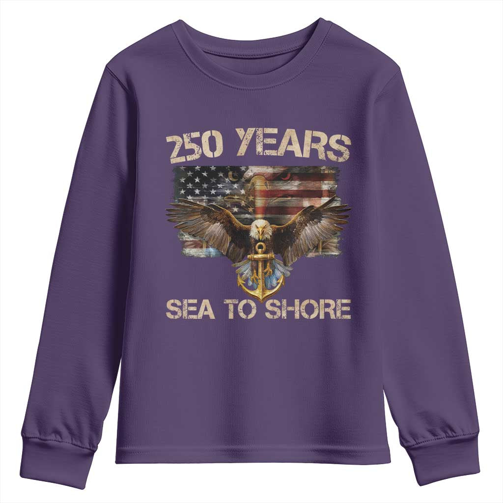 US Navy Military 250th Anniversary Youth Sweatshirt 250 Years Sea To Shore Bald Eagle - Wonder Print Shop