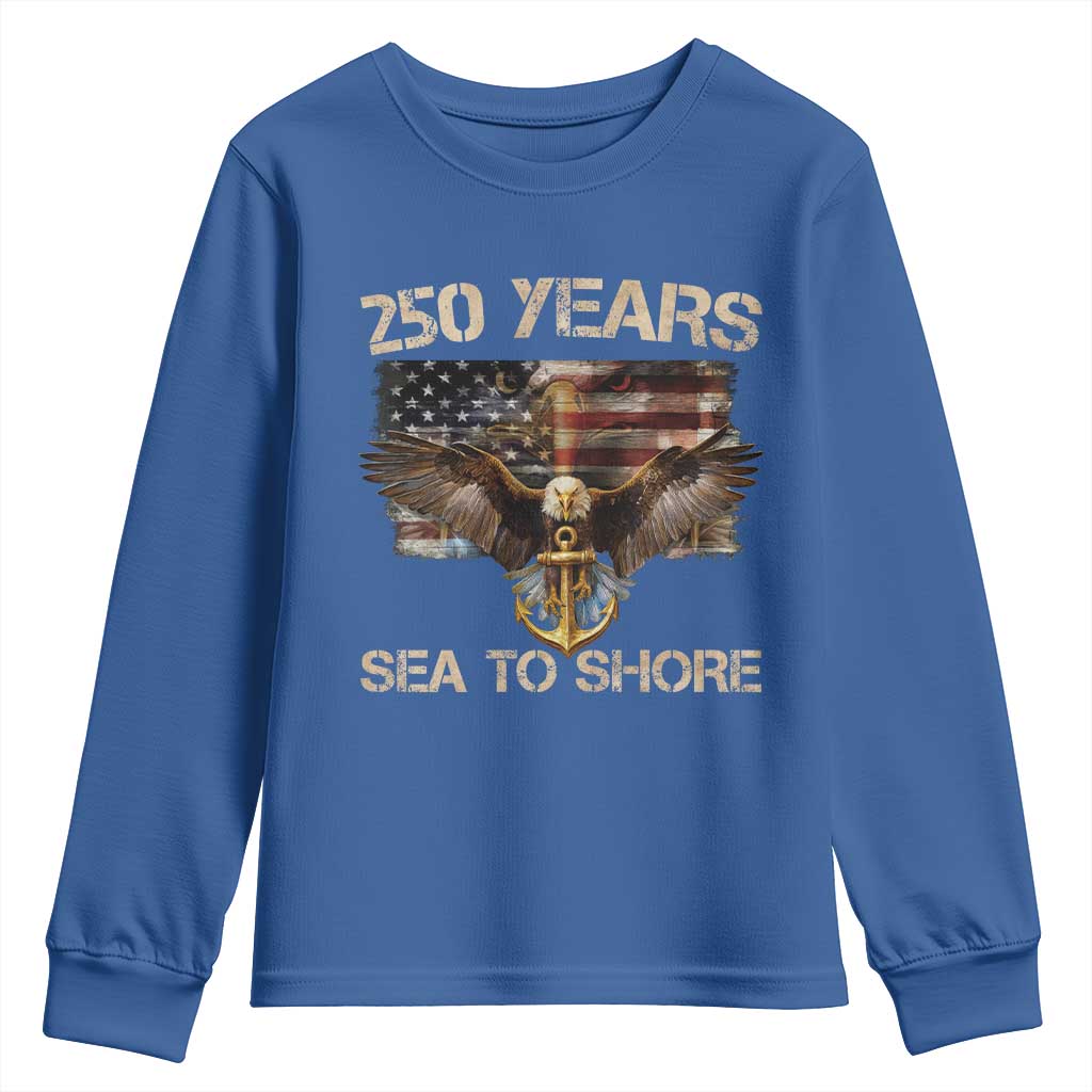 US Navy Military 250th Anniversary Youth Sweatshirt 250 Years Sea To Shore Bald Eagle - Wonder Print Shop