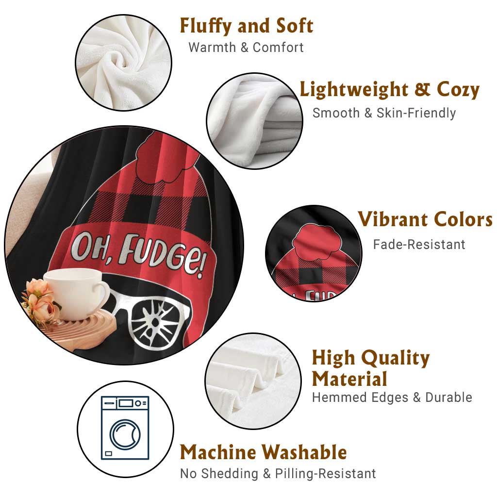 Funny Christmas Movie Throw Blanket Oh Fudge Buffalo Plaid Printed Graphic Beanie Cap - Wonder Print Shop