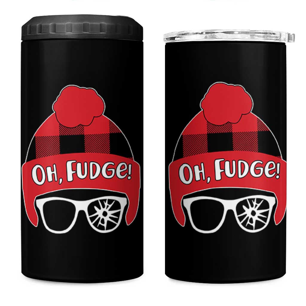 Funny Christmas Movie 4 in 1 Can Cooler Tumbler Oh Fudge Buffalo Plaid Printed Graphic Beanie Cap - Wonder Print Shop