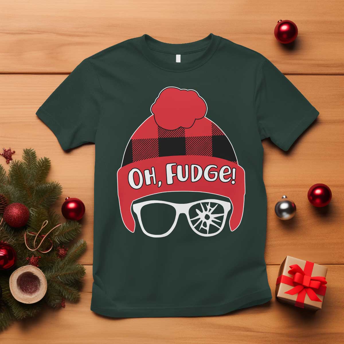 Funny Christmas Movie T Shirt Oh Fudge Buffalo Plaid Printed Graphic Beanie Cap - Wonder Print Shop