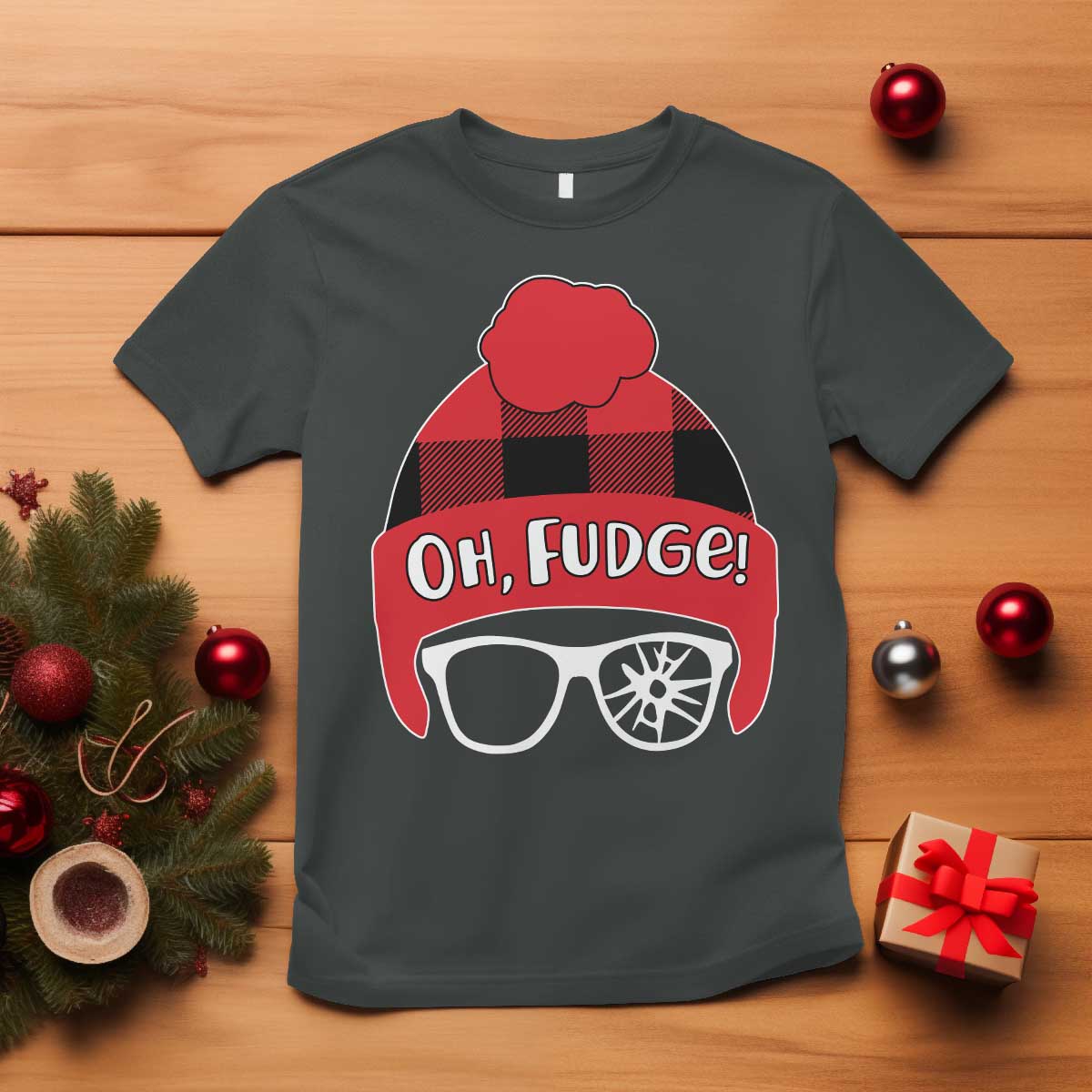 Funny Christmas Movie T Shirt Oh Fudge Buffalo Plaid Printed Graphic Beanie Cap - Wonder Print Shop