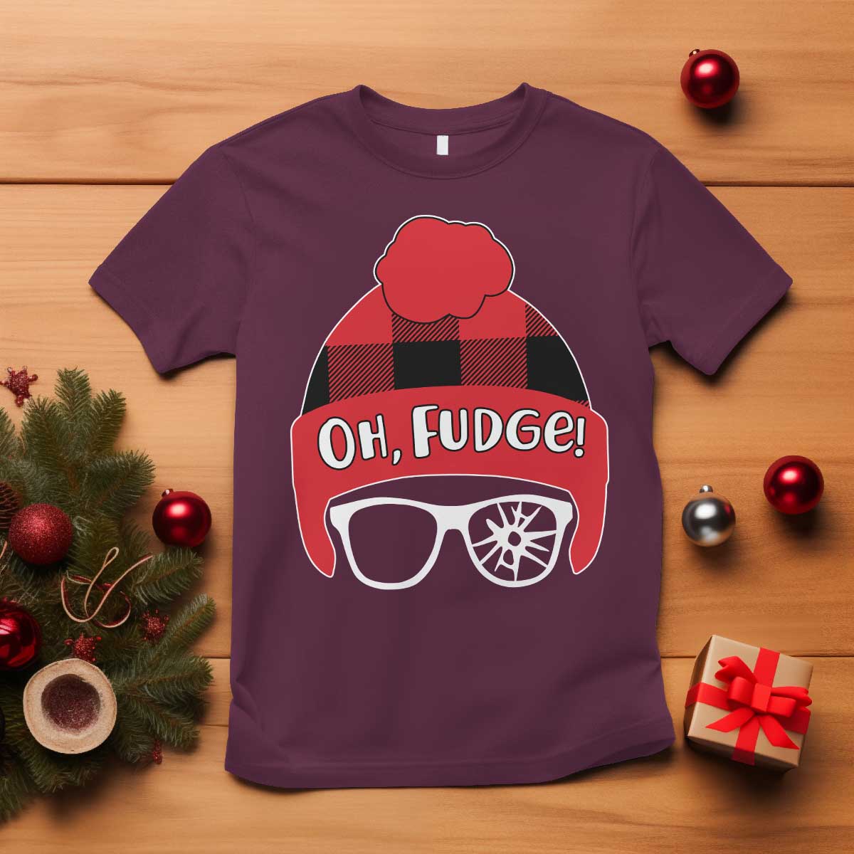 Funny Christmas Movie T Shirt Oh Fudge Buffalo Plaid Printed Graphic Beanie Cap - Wonder Print Shop