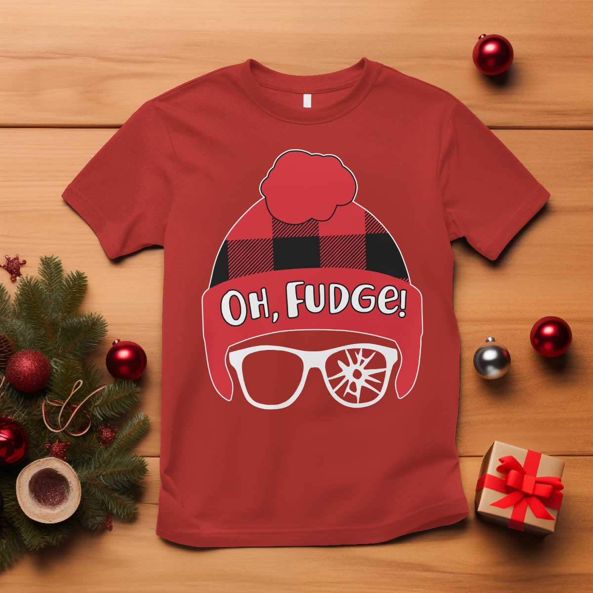 Funny Christmas Movie T Shirt Oh Fudge Buffalo Plaid Printed Graphic Beanie Cap - Wonder Print Shop