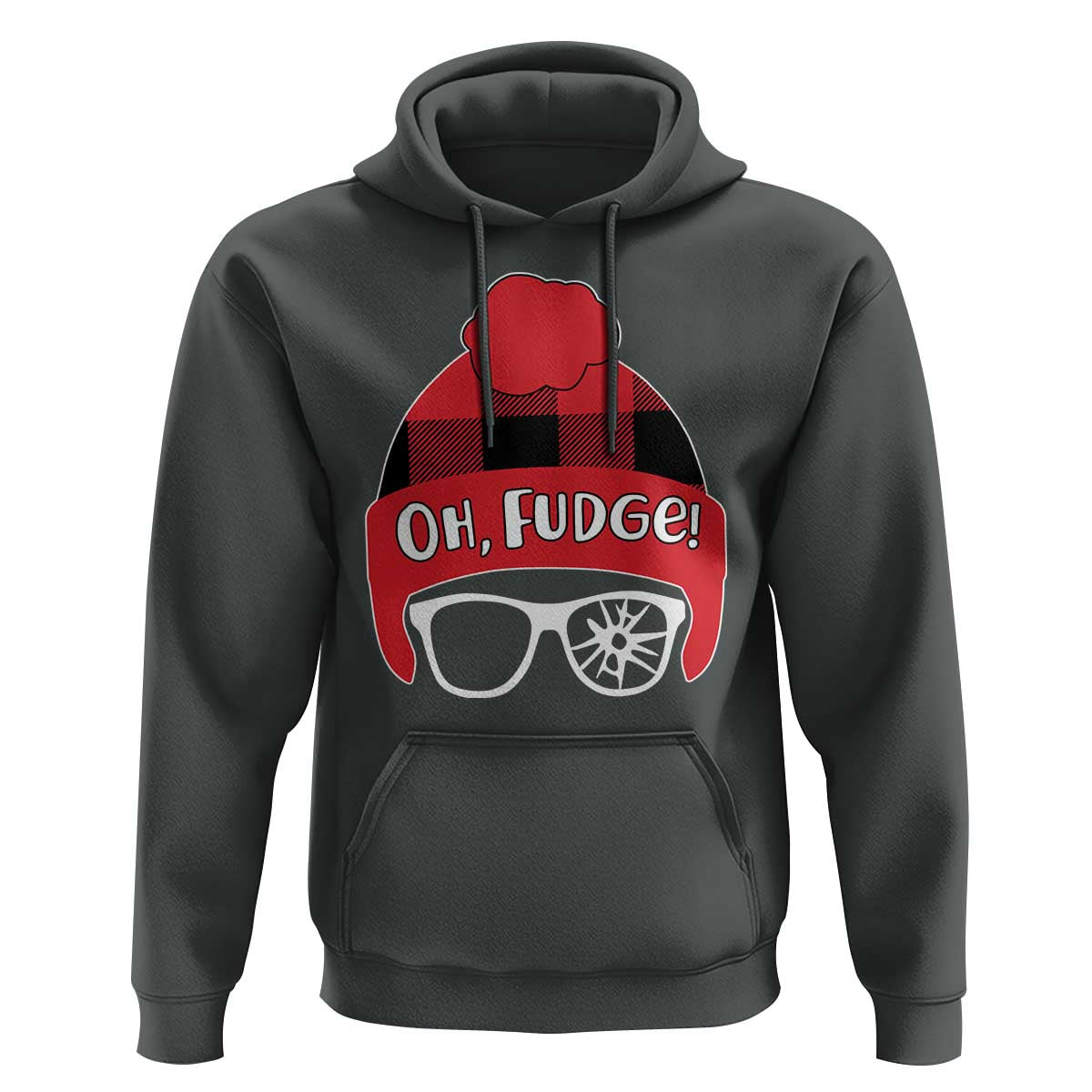 Funny Christmas Movie Hoodie Oh Fudge Buffalo Plaid Printed Graphic Beanie Cap - Wonder Print Shop