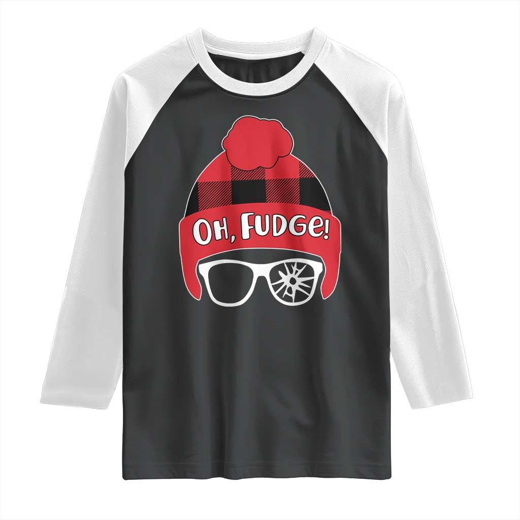 Funny Christmas Movie Raglan Shirt Oh Fudge Buffalo Plaid Printed Graphic Beanie Cap - Wonder Print Shop
