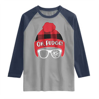 Funny Christmas Movie Raglan Shirt Oh Fudge Buffalo Plaid Printed Graphic Beanie Cap - Wonder Print Shop
