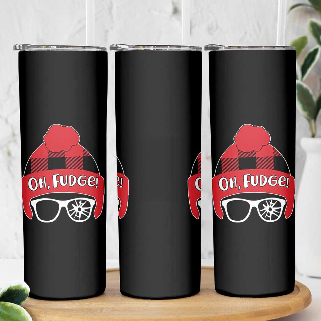 Funny Christmas Movie Skinny Tumbler Oh Fudge Buffalo Plaid Printed Graphic Beanie Cap - Wonder Print Shop