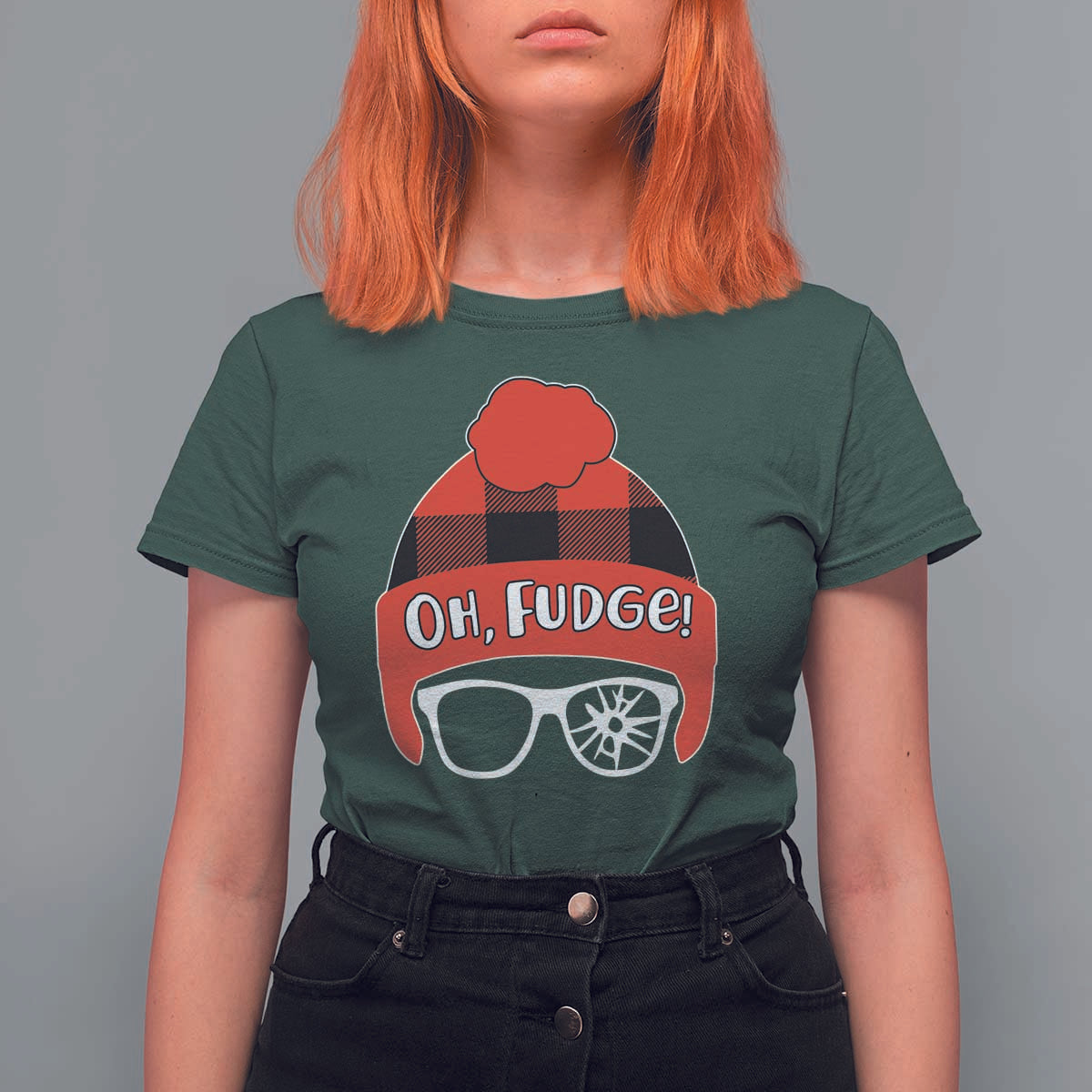 Funny Christmas Movie T Shirt For Women Oh Fudge Buffalo Plaid Printed Graphic Beanie Cap - Wonder Print Shop