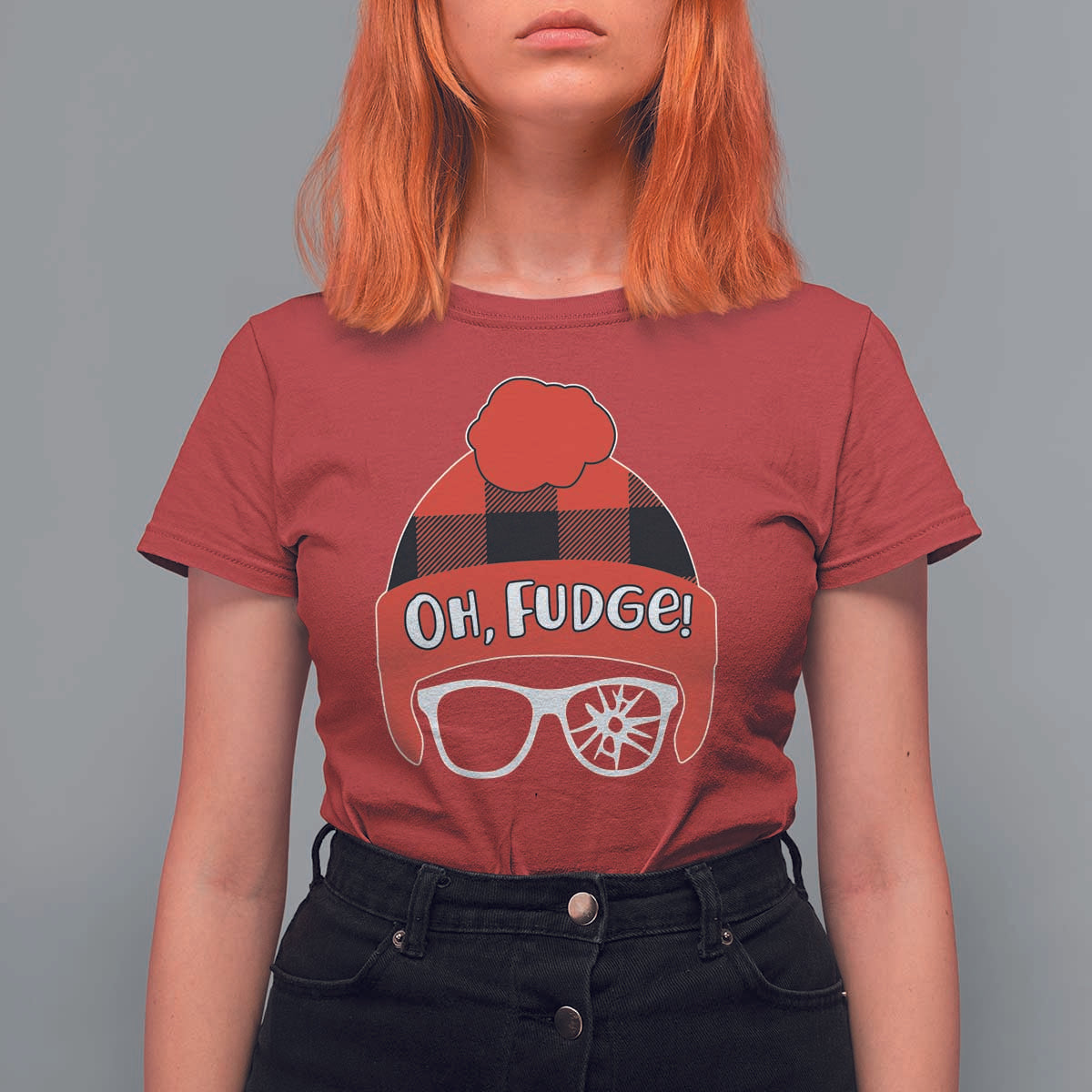 Funny Christmas Movie T Shirt For Women Oh Fudge Buffalo Plaid Printed Graphic Beanie Cap - Wonder Print Shop