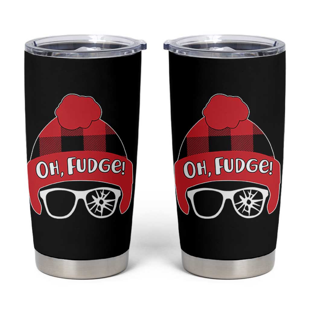 Funny Christmas Movie Tumbler Cup Oh Fudge Buffalo Plaid Printed Graphic Beanie Cap - Wonder Print Shop