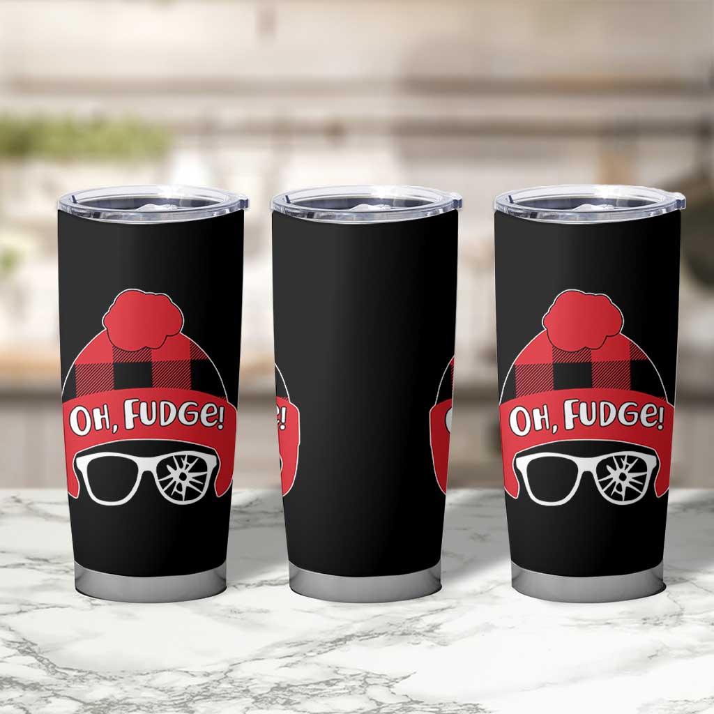 Funny Christmas Movie Tumbler Cup Oh Fudge Buffalo Plaid Printed Graphic Beanie Cap - Wonder Print Shop