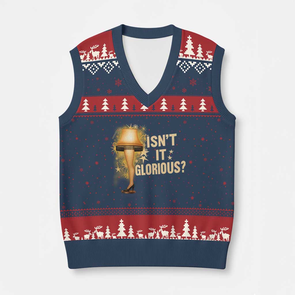 Funny Xmas Movie Leg Lamp V-Neck Knit Sweater Vest Isnt It Glorious - Wonder Print Shop