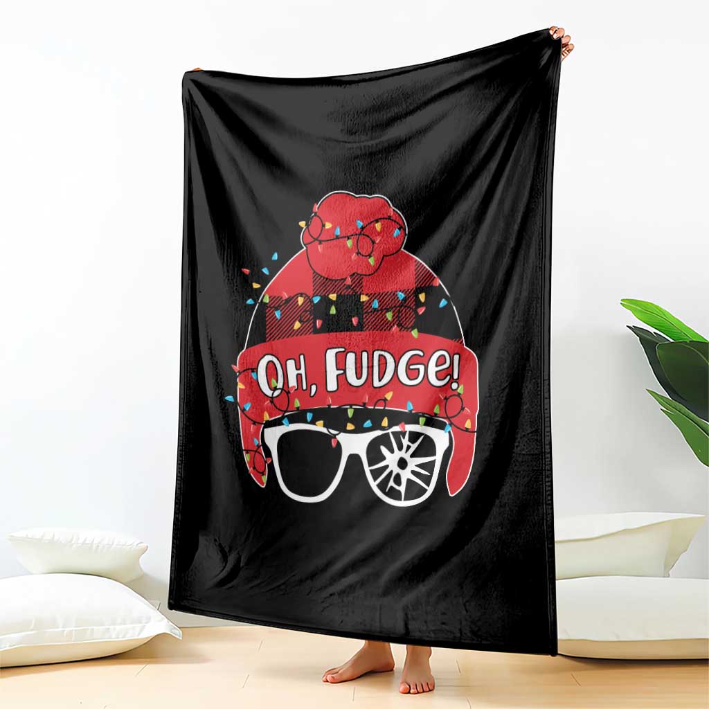 Funny Christmas Movie Throw Blanket Oh Fudge Buffalo Plaid Printed Graphic Beanie Cap Xmas Light - Wonder Print Shop