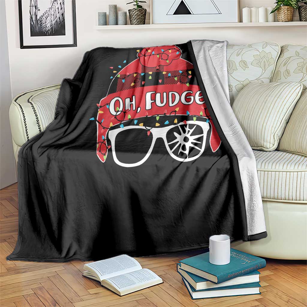Funny Christmas Movie Throw Blanket Oh Fudge Buffalo Plaid Printed Graphic Beanie Cap Xmas Light - Wonder Print Shop