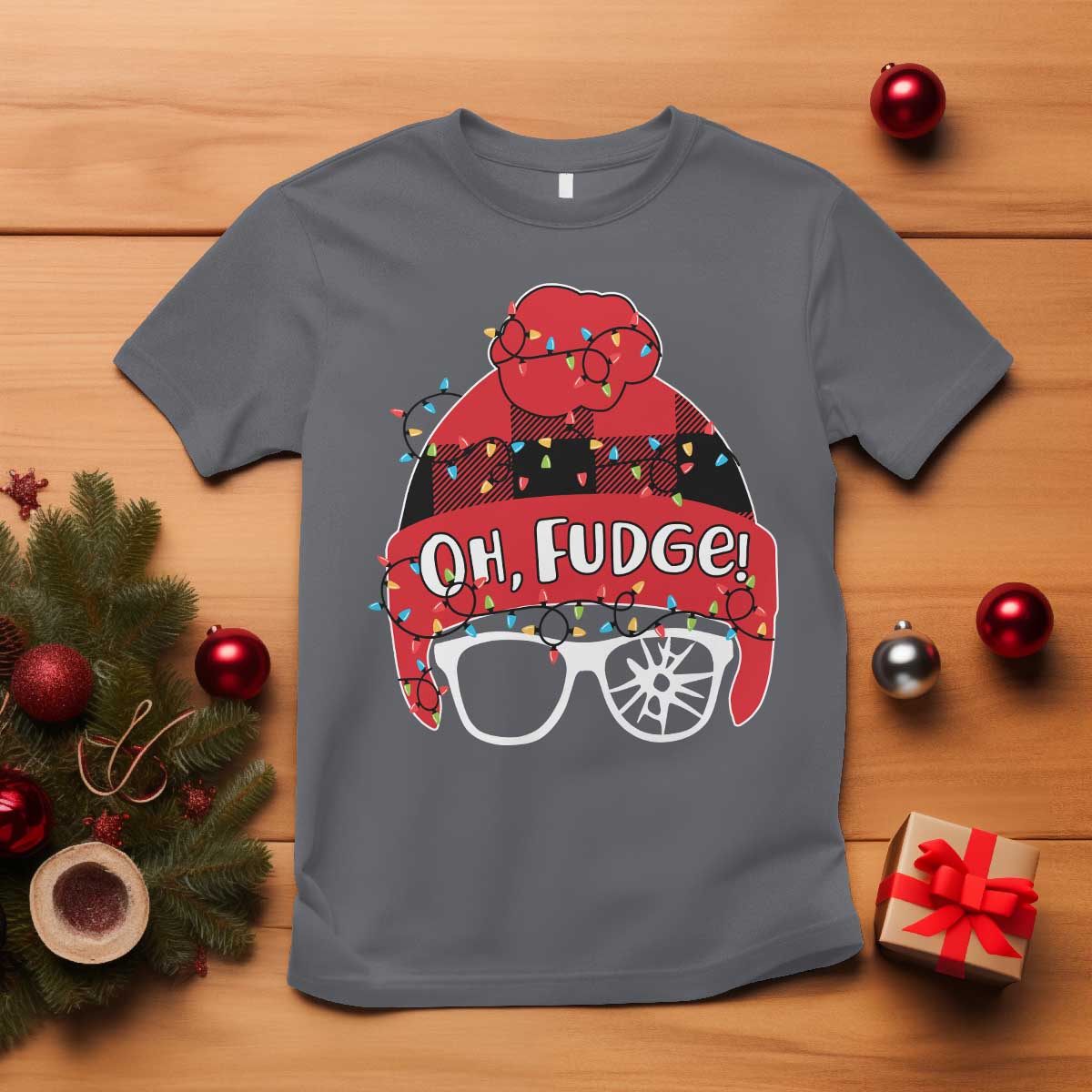 Funny Christmas Movie T Shirt Oh Fudge Buffalo Plaid Printed Graphic Beanie Cap Xmas Light - Wonder Print Shop