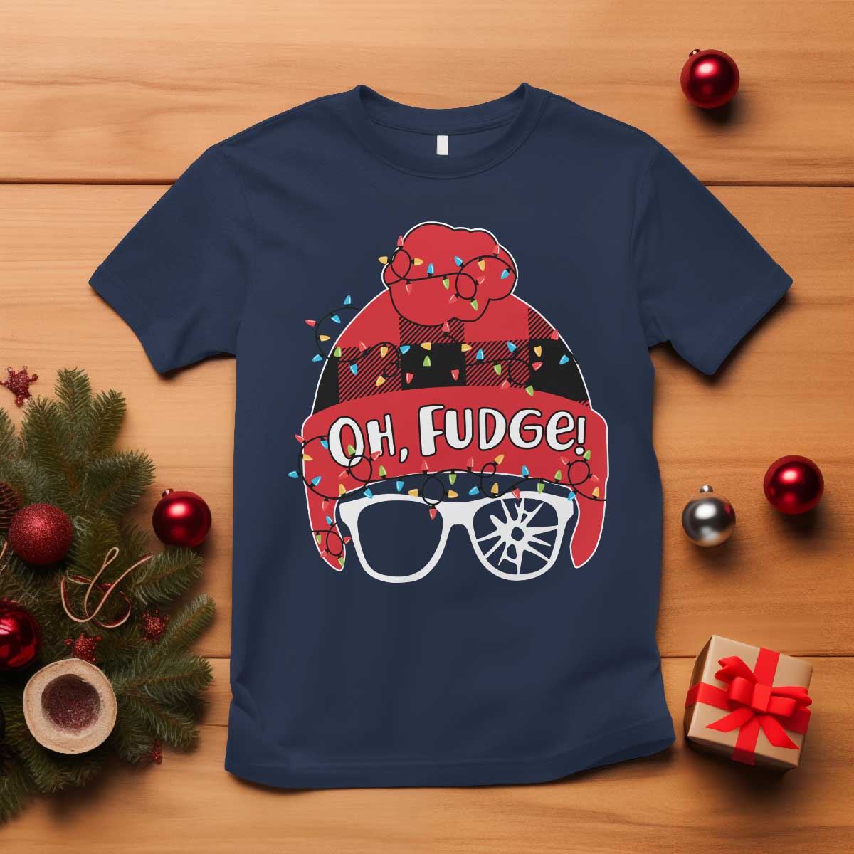 Funny Christmas Movie T Shirt Oh Fudge Buffalo Plaid Printed Graphic Beanie Cap Xmas Light - Wonder Print Shop