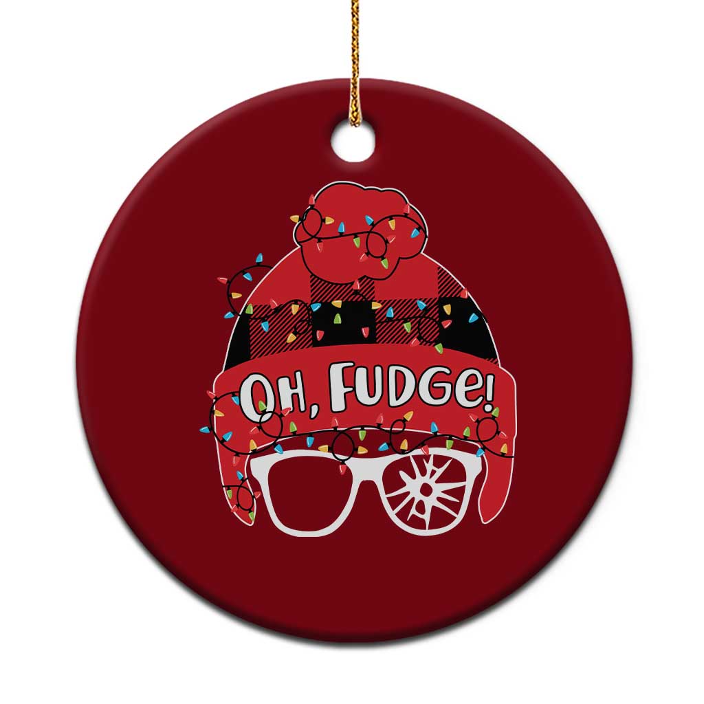 Funny Xmas Movie Ceramic Ornament Oh Fudge Buffalo Plaid Printed Graphic Beanie Cap Xmas Light - Wonder Print Shop