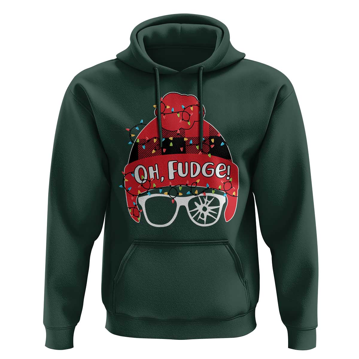 Funny Christmas Movie Hoodie Oh Fudge Buffalo Plaid Printed Graphic Beanie Cap Xmas Light - Wonder Print Shop