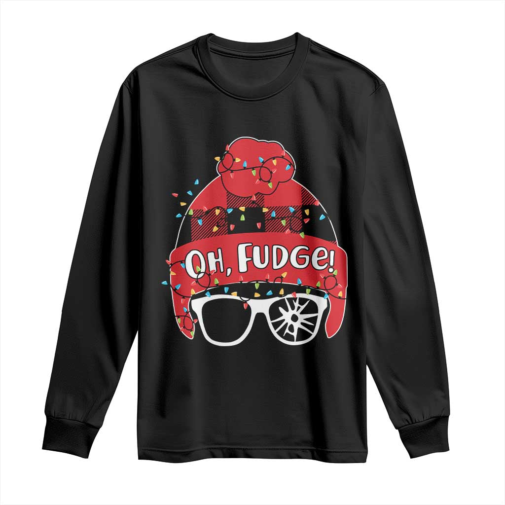 Funny Christmas Movie Long Sleeve Shirt Oh Fudge Buffalo Plaid Printed Graphic Beanie Cap Xmas Light - Wonder Print Shop