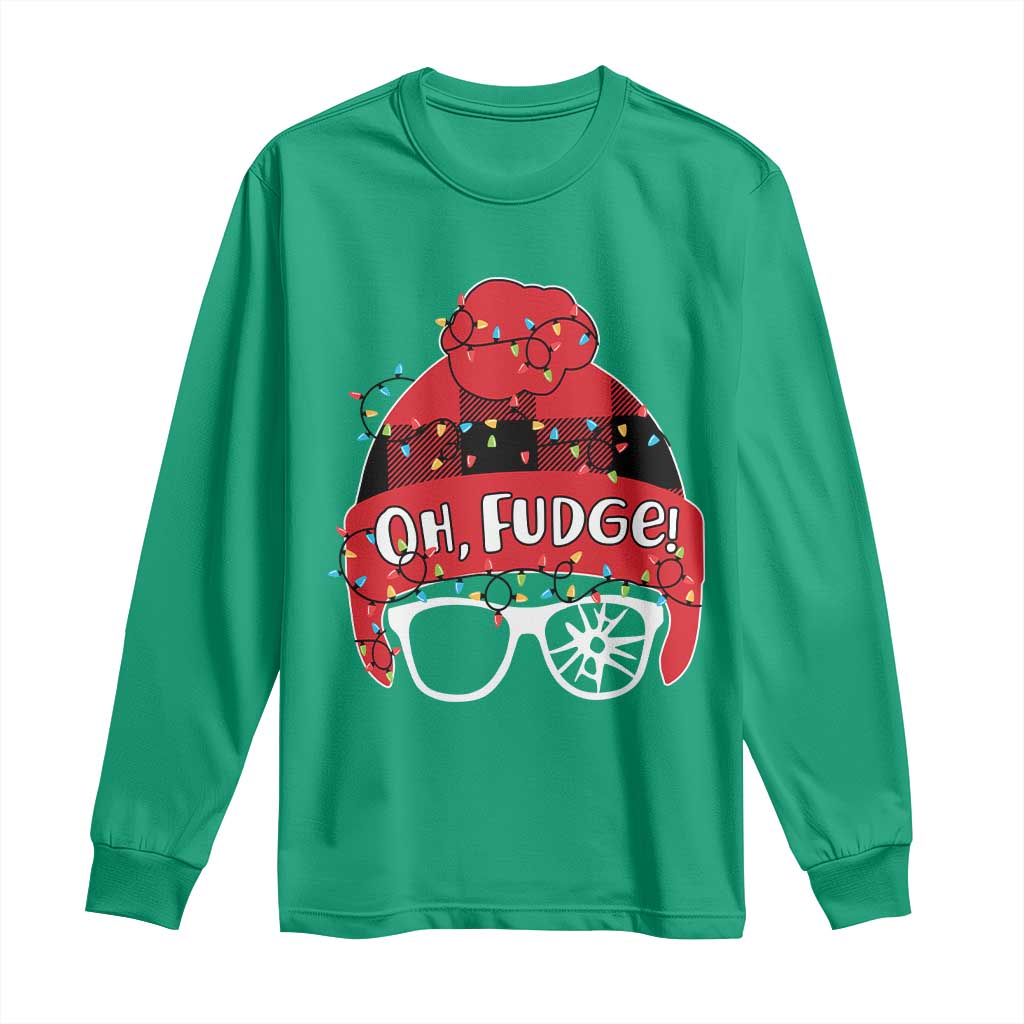 Funny Christmas Movie Long Sleeve Shirt Oh Fudge Buffalo Plaid Printed Graphic Beanie Cap Xmas Light - Wonder Print Shop