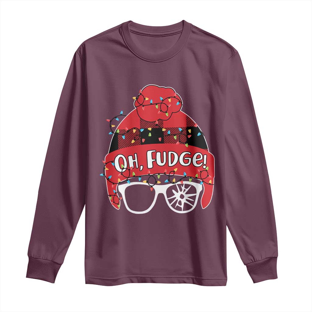 Funny Christmas Movie Long Sleeve Shirt Oh Fudge Buffalo Plaid Printed Graphic Beanie Cap Xmas Light - Wonder Print Shop
