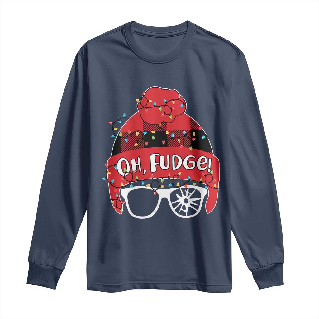 Funny Christmas Movie Long Sleeve Shirt Oh Fudge Buffalo Plaid Printed Graphic Beanie Cap Xmas Light - Wonder Print Shop