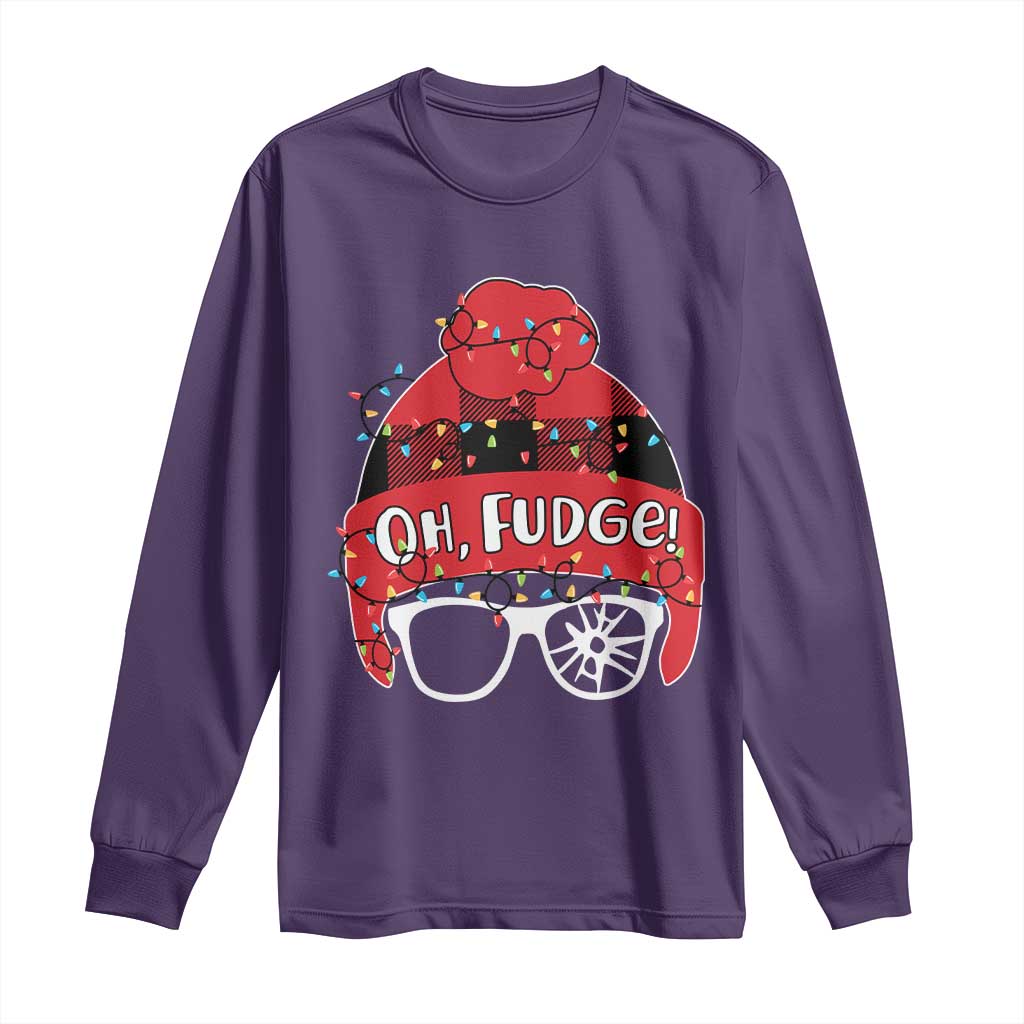 Funny Christmas Movie Long Sleeve Shirt Oh Fudge Buffalo Plaid Printed Graphic Beanie Cap Xmas Light - Wonder Print Shop
